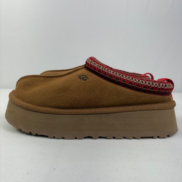 UGG Shoes - UGG Women's Tazz Suede Platform Slippers Clogs Chestnut Sheepskin Size 6